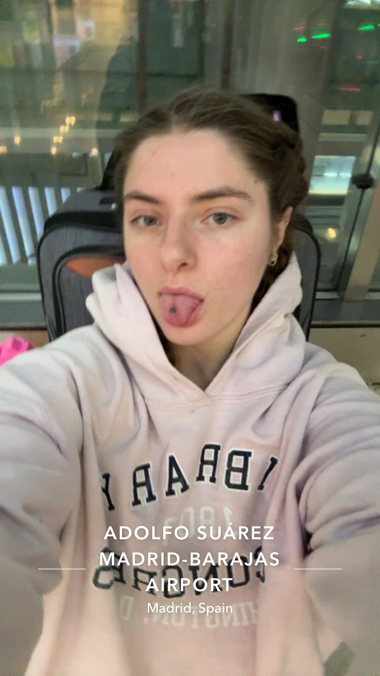 Selfie of Ana at airport when she was waiting for rest of Clark group!