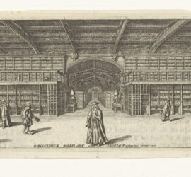 black and white engraved image of the interior of Bodleian Library at Oxford