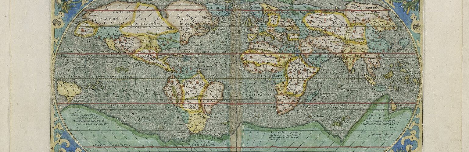 color outlined map of the world by Ortelius