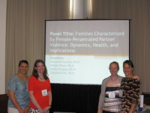 from left: Elizabeth Celi, Denise Hines, Emily Douglas, and Alexandra Lysova presented research on male victims of partner violence, female perpetrators, and child witnesses at the APA's Annual Convention in Honolulu, HI, August 2013.