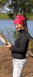 Lauren gets the GPS coordinates at Kalmbach Lake.