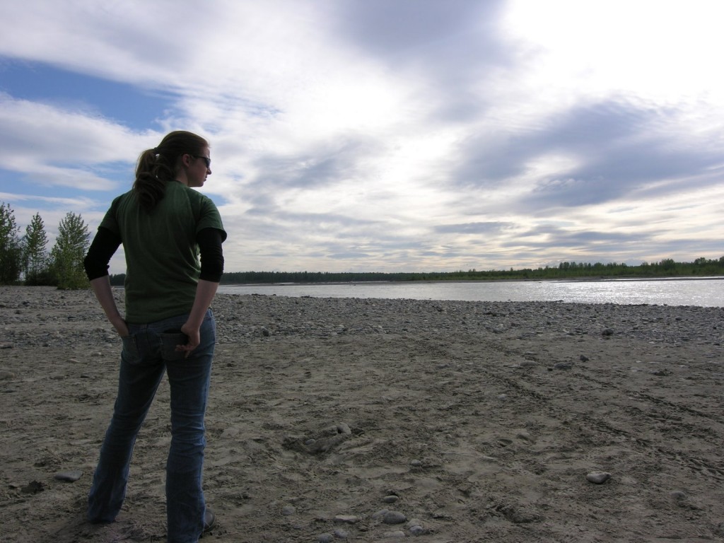 Lauren contemplates the "beach" in Talkeetna.