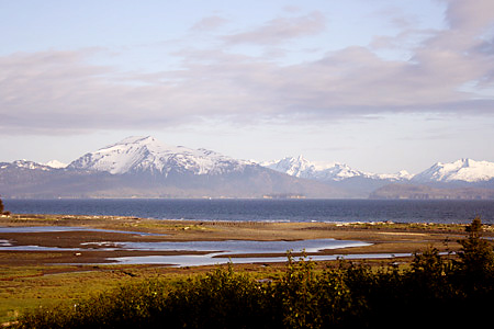 Here's one of my favorite pictures I took on the trip, a view of Beluga Slough with the ocean and mountains in the background.
