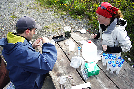 Here's a picture of Matt and Lauren as we were actually making the crosses on a picnic table at our campsite on Anchor Point. We made them shockingly fast, probably because we were highly motivated by the fact that it was 44 degrees out! By the time we were done we could barely move our hands and had to go sit in the car with the heat on so our hands would stop hurting.