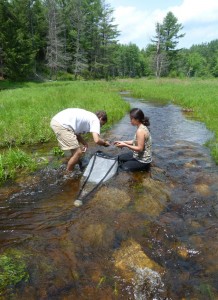 Cynthia and Max sample the stream.