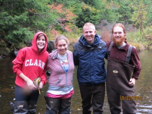From left to right: Audrey Seiz, Hannah Reich, Professor Geist, and Nick Pagan. At the East Branch Swift River in Petersham, MA. 